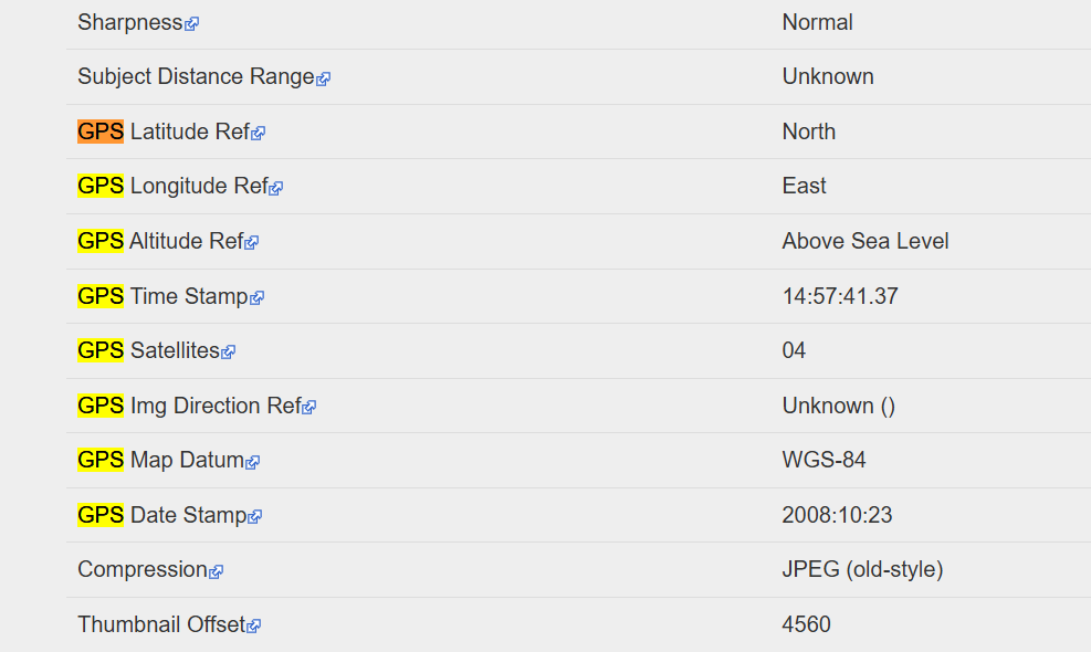 GPS metadata retrieved from an image
