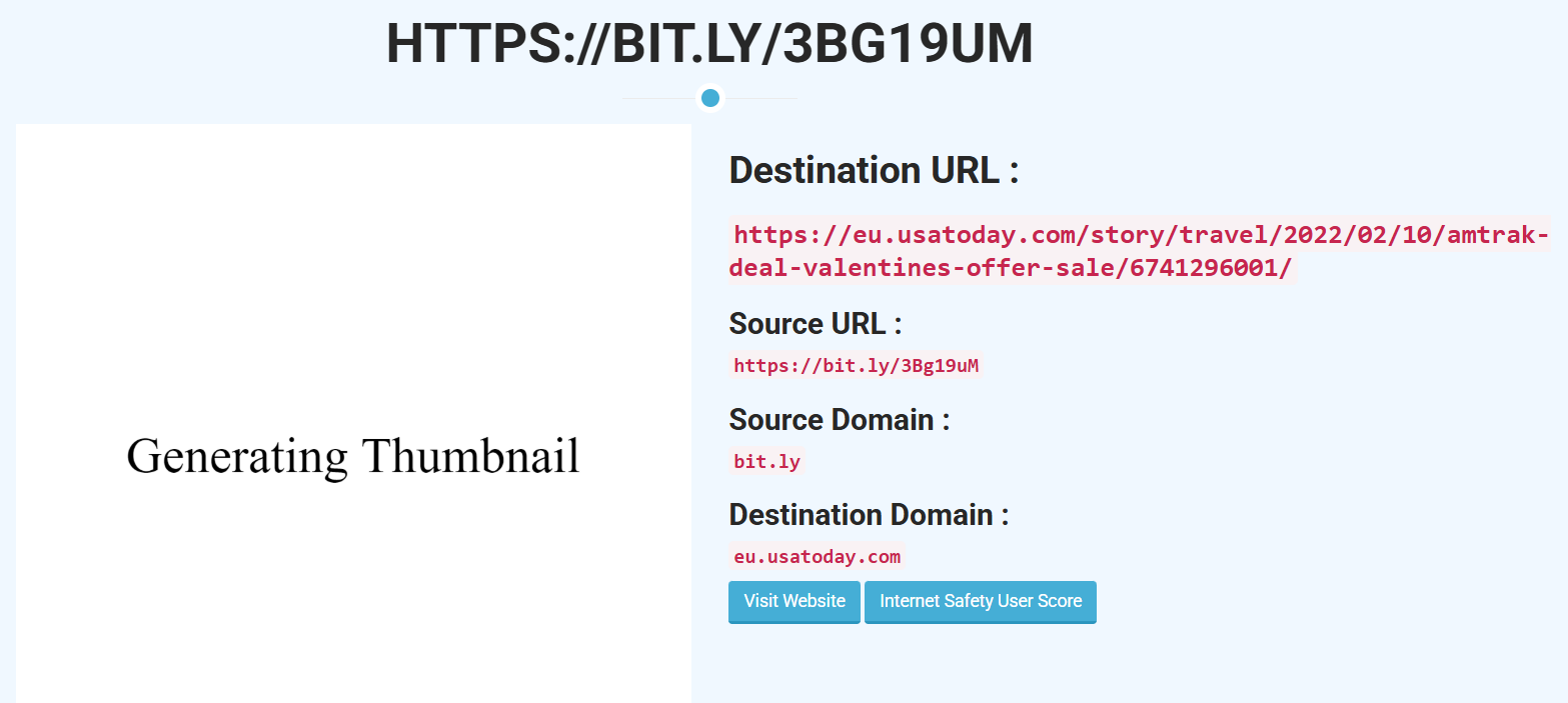 Screenshot of a shortened URL on Bitly
